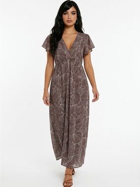 a new day Brown Printed V-Neck Flutter Sleeve Maxi Dress